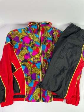 Northern Style Vintage 90s Baroque Print Nylon Tracksuit Set Size M